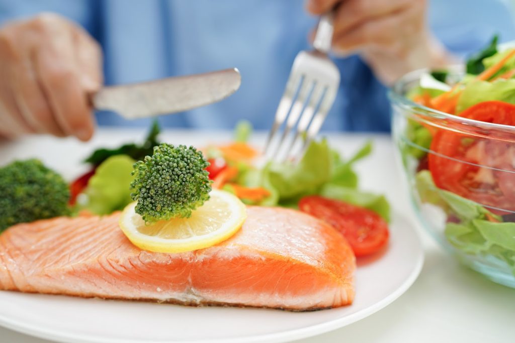 Salmon plate rich in Vitamin D & K source.