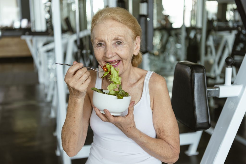 Self-care means eating healthy food.